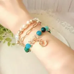 月＆星チャーム×ブルー天然石｜2wayネックレス＆3連ブレス　ハートマグネット