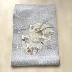 名古屋帯 銀色地 花丸文様