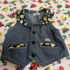 bebe II ポケット付きデニムベスト　べべ　秋冬　ベビー服　子供服　花柄