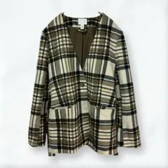 s002 エイチアンドエム ノーカラージャケット チェック XS 冬 ベルト付