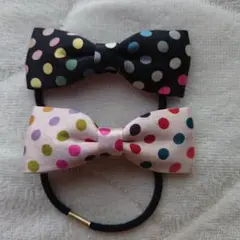水玉模様リボンヘアゴム2個セット