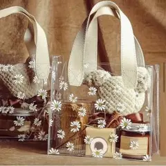 【新品未使用】クリア　ミニトートバッグ　ハンドバッグ　デイジー　花　推し