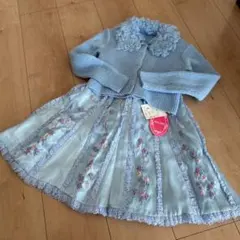 【新品・タグ付】メゾピアノ♡ニットボレロ&花柄刺繍ワンピース　ブルー