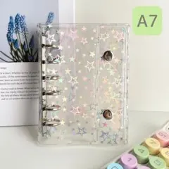 A7 クリアバインダー シール帳 ダブルボタン 6穴 手帳 キラキラ A7