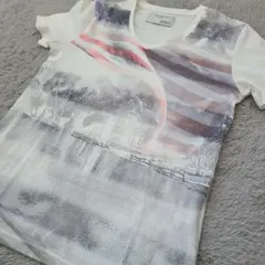 by Beans Vネック Tシャツ 星条旗 ヤシの木柄 ホワイト Mのサムネイル