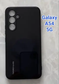 シンプル&可愛い♪耐衝撃背面9HガラスケースGalaxyA54 5G ブラック黒