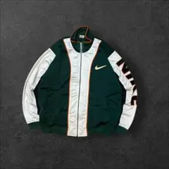 90年代NIKE古着トラックジャケット白タググリーン袖ロゴ刺繍スウッシュ/T33