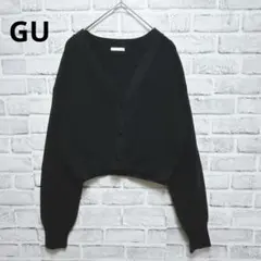 【GU】ニットカーディガン M ブラック ショート丈 Vネック クロップド 黒