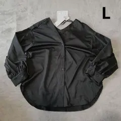 【新品】2way袖ブラウス　８分袖　タック袖　前後着用可　L　黒
