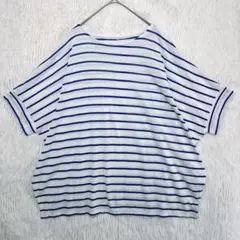 3L〜4L ボーダー柄 半袖Tシャツ ドルマン袖 ゆったり ホワイト×ブルーのサムネイル