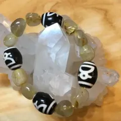 希少な天珠を使った逸品✨️金運爆上げ✨️財神天珠×ルチルMIX✨️内径14cm✨️