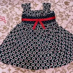 美品　ボニージーン　花柄　ワンピース　リボン　ネイビー　上品　清楚　2Tのサムネイル