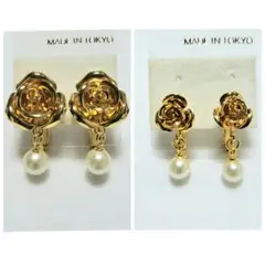 希少 80s 90s ヴィンテージ イヤリング 薔薇 バラ 大小ペアセット