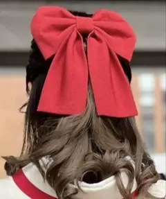ワインレッド リボン型髪飾り コーム付き
