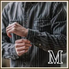 ヴィンテージ　ウォバッシュ　ストライプ 　ワークシャツ M アメカジ ブラック