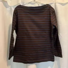 ボーダーカットソー ブラウン×ブルーグレー