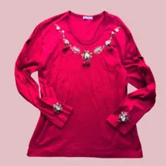 いちご　ストロベリーモチーフ　長袖Tシャツ カントリー　かわいい古着