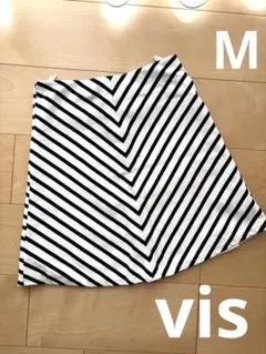 かわいい白ネイビーVストライプ フレアスカート Mサイズvisおしゃれ爽やか