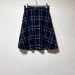 ロペピクニック　38　ネイビー系チェック柄フレアスカート　秋冬上品大人可愛い