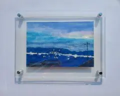 林正恵 色鉛筆画 一点もの【水道山から見た夜景】 はがきサイズ フレーム入り