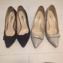 ダイアナ　リボン付きネイビー・ベージュハイヒール　25.5 センチ