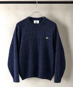 00s Lacoste コットンニット　L ネイビー　ローゲージ　ロゴ刺繍