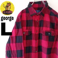 USA古着 george　ネルシャツL　レッドブラック　チェック