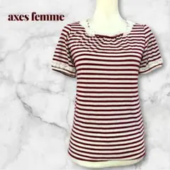 【axes femme】レース付き 赤×白 ボーダー柄 半袖カットソーのサムネイル