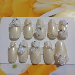成人式、クリームホワイトカラーネイルチップ10個セット