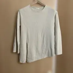 GUデザインニットクリーム色リブ編み長袖カットソー