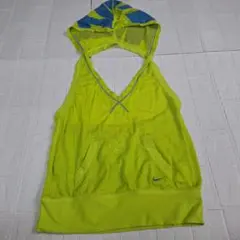 レア NIKE フードタンクトップ S ブルーグリーンイエロー メッシュ