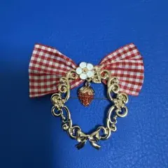 しまむら　青木美沙子　赤いリボンいちごお花モチーフ　ブローチ　m♡petitのサムネイル