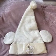 ディズニーリゾート ミッキー 耳付きフリース帽子 クリーム色