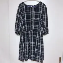 HK WORKS RONDON ワンピース チェック 7分袖 ネイビー