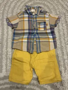 チェック柄シャツとパンツセット