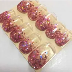 【009】M♡シンプル☆大人ピンク系ホロラメMIXグラデーションネイル