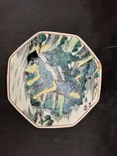 希少 伊万里 染綿角皿 太明成化年製 大皿 骨董品 時代物 古伊万里 染付 微塵唐草 太明成化年製文 輪花型 六寸皿 - 生活