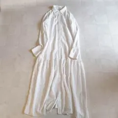 極美品♪トゥデイフル　シアーストライプシャツドレス 2way バンドカラー