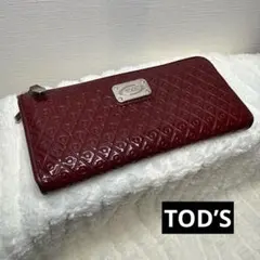 TODS パテントレザー エル字ファスナー 長財布 レッド系のサムネイル