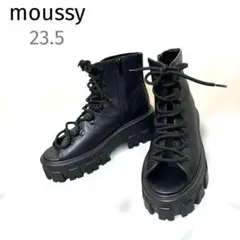 【マウジー】moussy厚底編み上げブーツ黒ブラック 23.5〜24cm