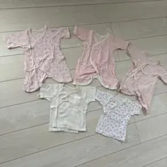 肌着 50-60cm 5枚セットピンク系 花柄 チェック柄