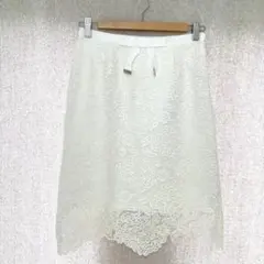 MISCHMASCH レースタイトスカート M 白ホワイト リボン 裏地付