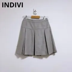 【インディヴィ】プリーツスカート ひざ丈スカート　美品　ウール　グレー　38のサムネイル
