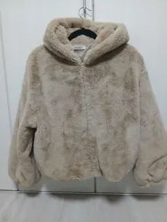 フワフワ＊モコモコベージュ フード付き ボアジャケット＊暖かい