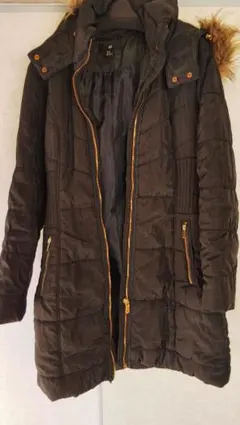 H＆M　黒 フード付きキルティングモッズコート