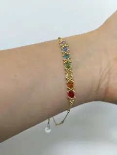 虹色　 ハンドメイドブレスレット　スワロフスキークリスタル