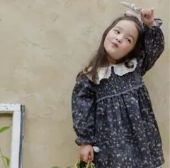 puella flo 花柄 ネイビー　長袖ワンピース サイズ3