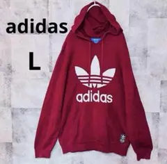 アディダス メンズ パーカー トレフォイルロゴ L ワインレッド フーディー