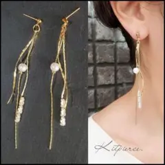 No.137 シンプル華奢チェーン×ジルコニア×スティック ピアス イヤリング