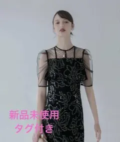 【LEJA】ドットチュールフラワースパンコールIラインワンピースドレス